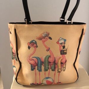 NWT Braciano canvas purse w/ sequined flamingoes